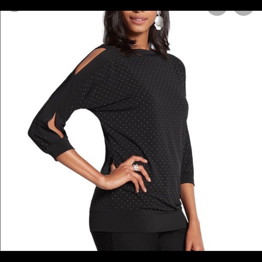 Chico’s Black Embellished Cold Shoulder top SZ 1